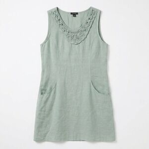 Lungo L'Arno Linen Dress Women XL Sage Green Crochet Rosette Italy